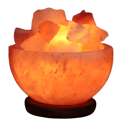 Original Hand-Carved Salt Bowl with Chunks Himalayan Salt Stone Lamp - Premium Khewra Rock Salt Decor in Pakistan - Orania Premium