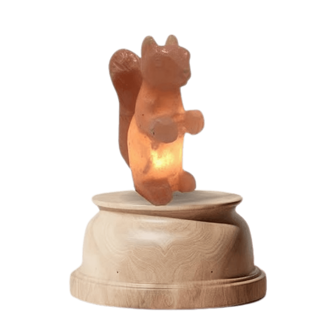 Original Hand-Carved Squirrel Lamp Himalayan Salt Stone Lamp - Premium Khewra Rock Salt Decor in Pakistan - Orania Premium